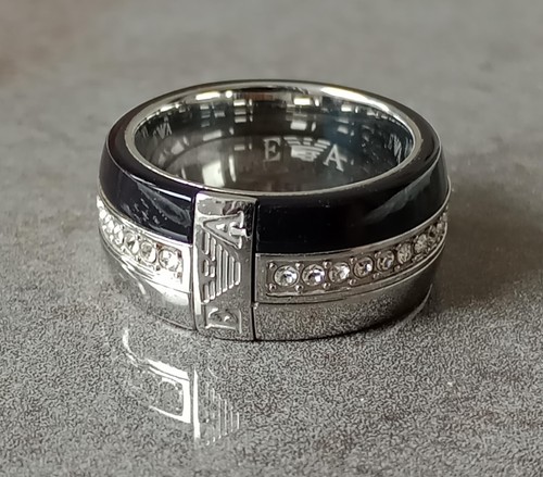 Emporio Armani Ring, Steel Ring, Black Onyx + Cubic Zirconia, UK Ring Size P - Picture 6 of 16