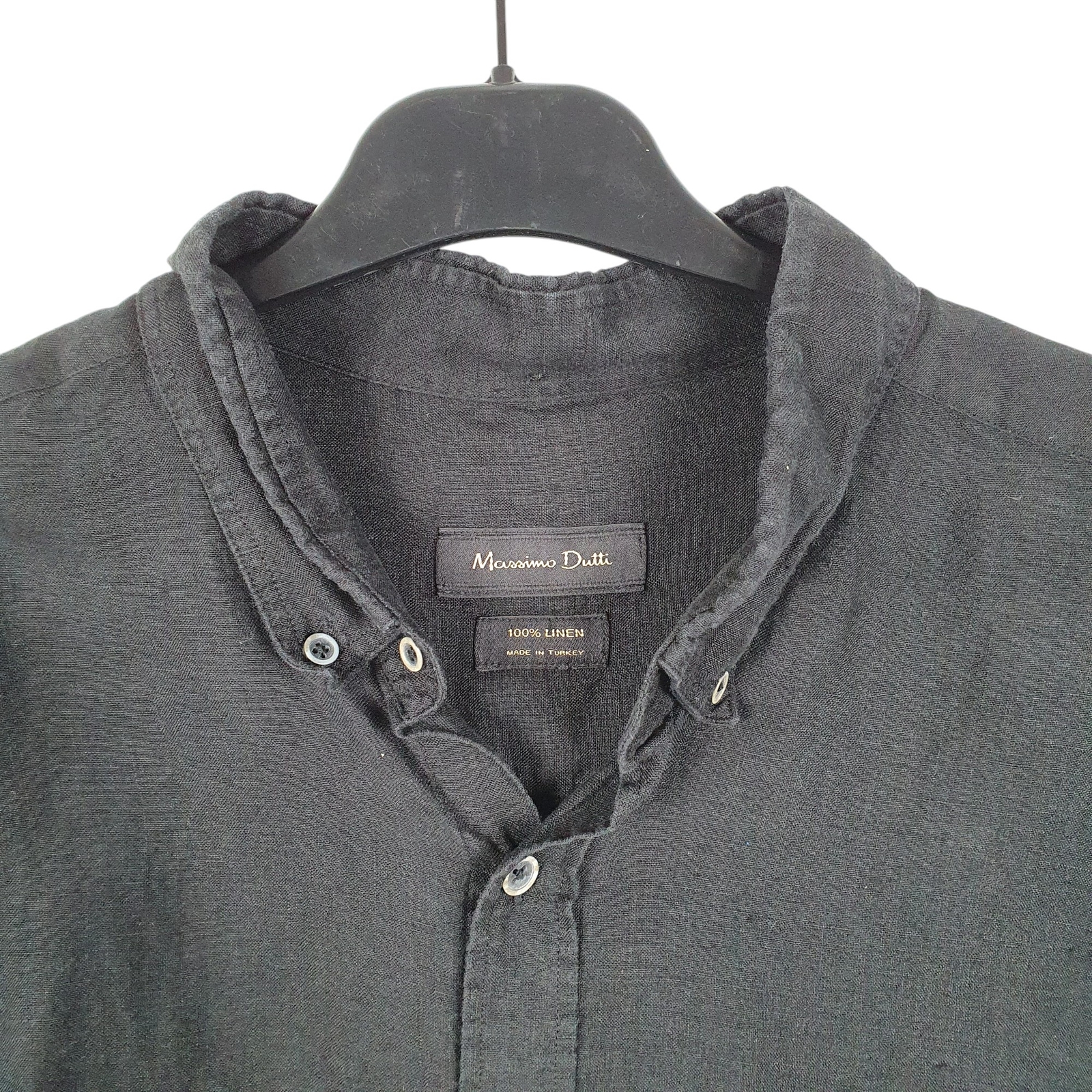 MASSIMO DUTTI Black Shirt Long Sleeve Casual Linen Mens L image 2