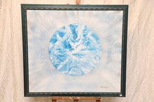 Grande dipinto quadro astratto globo azzurro firmato 1992 tecnica mista su tela