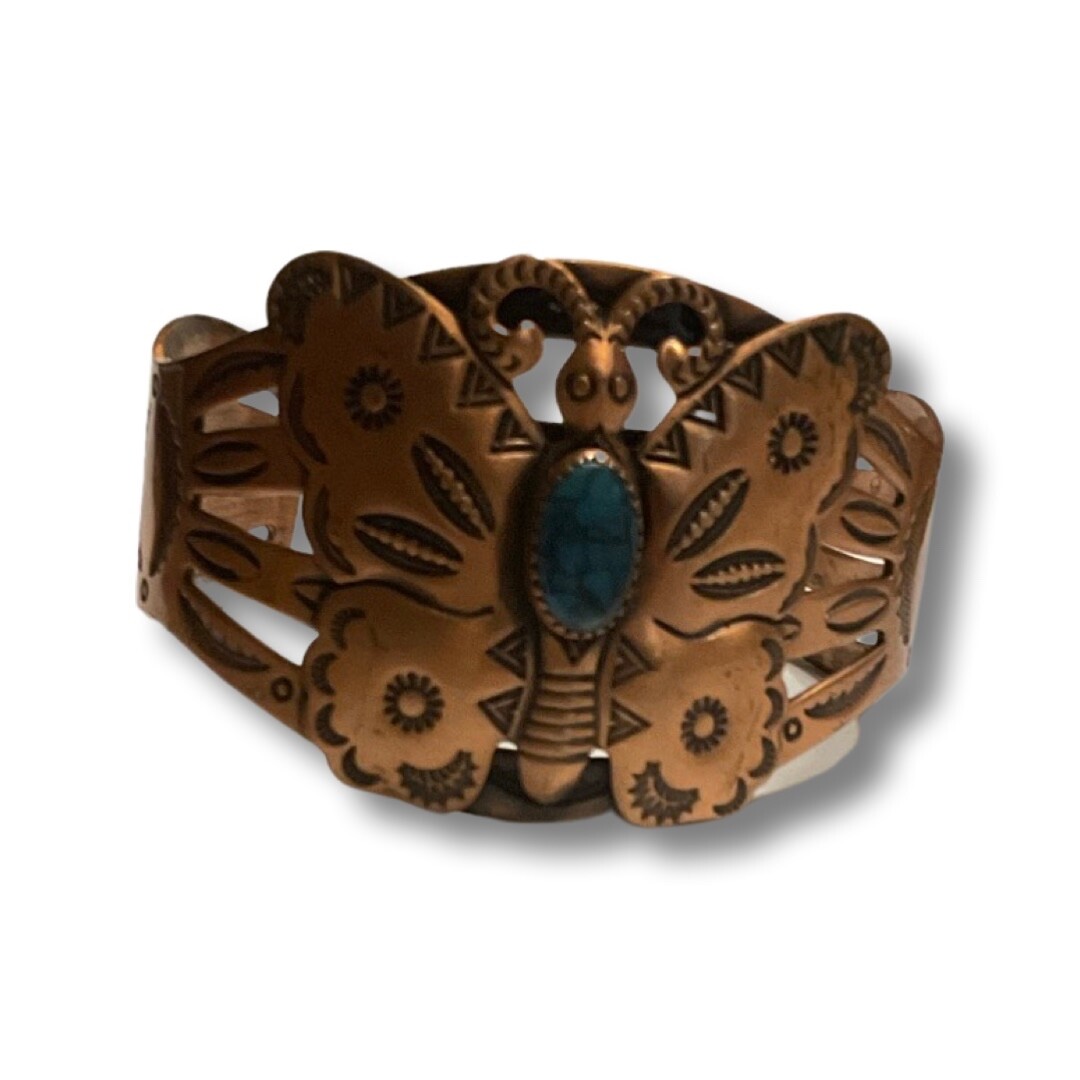 Bracelet Solid Copper Butterfly Cuff Vintage With… - image 2