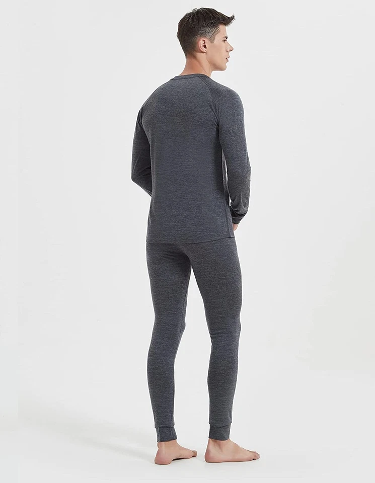 Men 100% Merino Wool Base layer Set Winter Underwear Bottom Long Sleeve Top Gift - Image 2 of 4