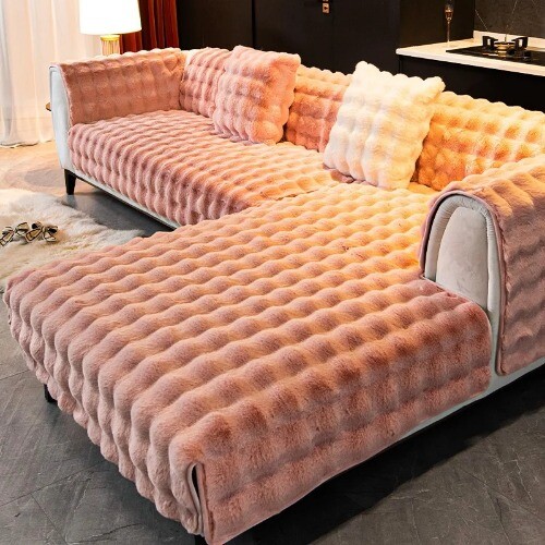 Rabbit Velvet Sofa Cover Three-Dimensional Warm Living Room Sofa Back Cushion - Foto 7 di 37