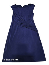 LOFT Dress Women's Size 6 Navy Faux Wrap Sleeveless Lined Rouching Knee Length