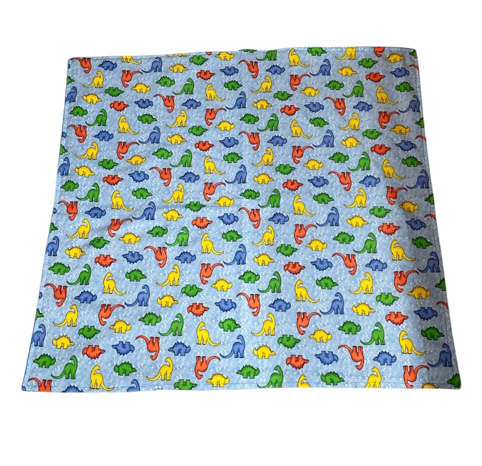 Handmade Flannel Minky Baby Blanket Blue Multi Color Dinosaurs - Image 3 of 4