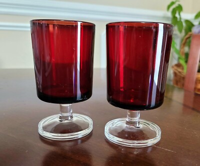 Set Of 2 Ruby Red Vintage Wine Glasses Verrerie Cristallerie Of France
