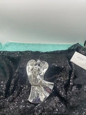 Christmas ornament metal angel LOVE IS THE GREAT GIFT clear  rhinestones 6”