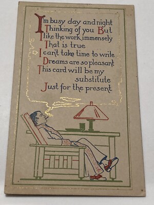 1913 EVERETT EXCLUSIVE POSTCARD TINTED SEPIA GILT TOBACCO SMOKE THOUGHT