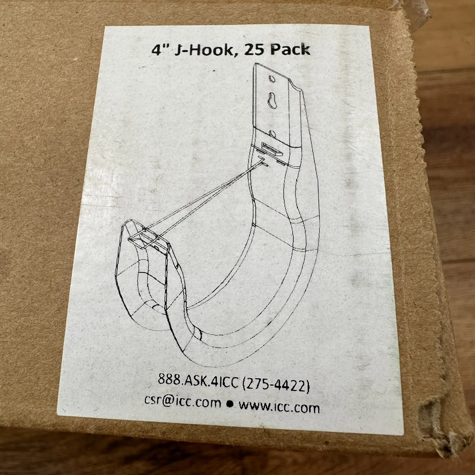 50 Pack 4" J Hook & Retainer Clip Wall Mount J-Hook J Hooks New in Box ICC Steel - Image 3 of 4