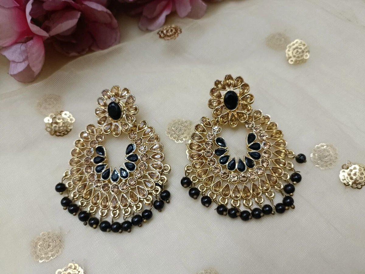 Ethnic Kundan Green Beads Long Earrings Set For Women s Girls