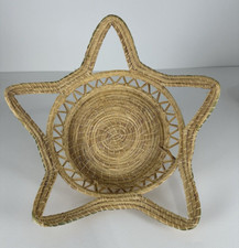 Pine Needle Star Shaped Basket 13" Vintage Handwoven