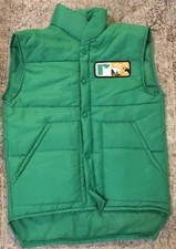 VTG 70s Farmers Green Puff Puffer Vest SMALL Nylon Feed Seed Patch Dairy Cow