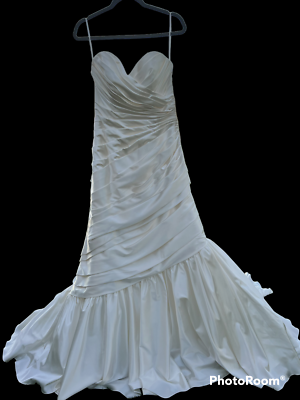 alfred angelo mermaid dress Alfred Angelo White Ivory Lace Strapless Beaded Mermaid Ruffle Wedding  Dress L