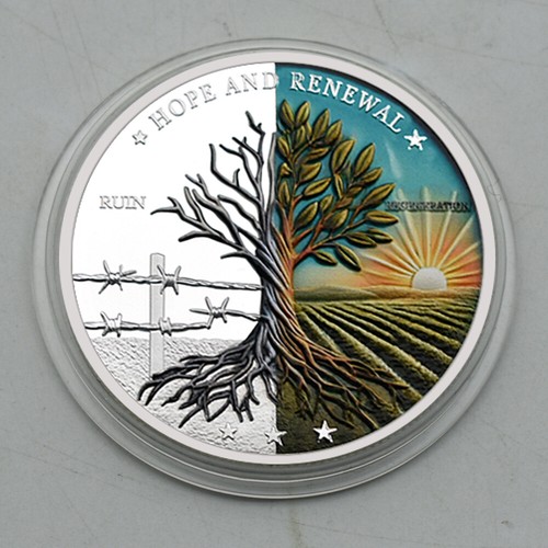 Krieg und Frieden Challenge Medaille Hoffnung und Erneuerung Silber Metall Handwerk Erinnerungsmünze - Bild 5 von 10