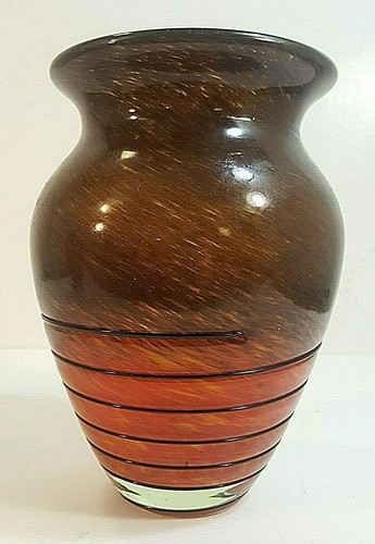 MODERNE ORANGE & BRAUNE KUNSTGLASVASE 7,5" HOCH  - Bild 1 von 4