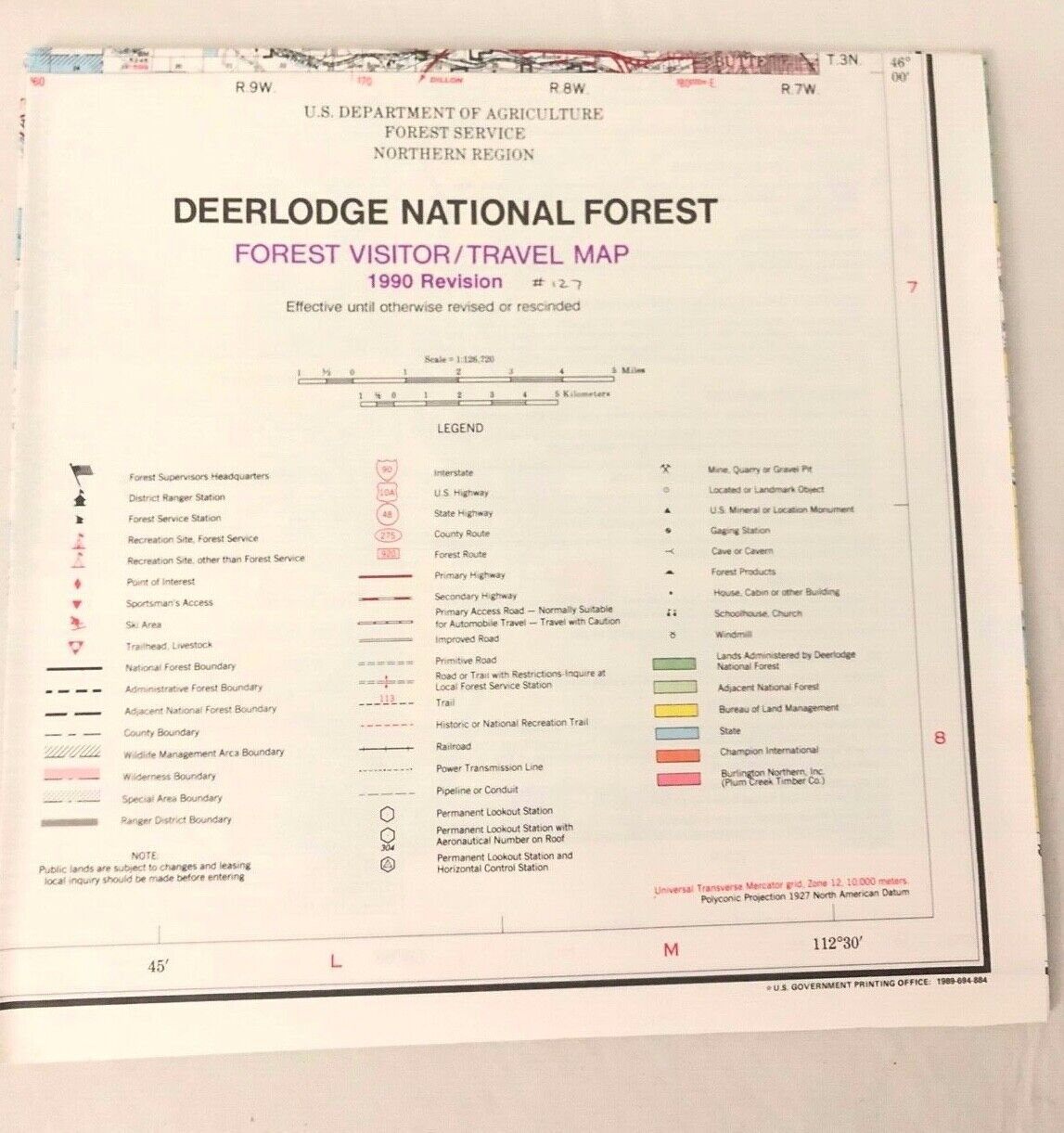 USDA Deerlodge National Forest Visitor Travel Map Montana 1990 Revision