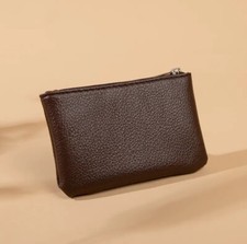 Slim Coin Purse, Multi Trendy Wallet With Zipper Credit Card Holder Coffee Brown