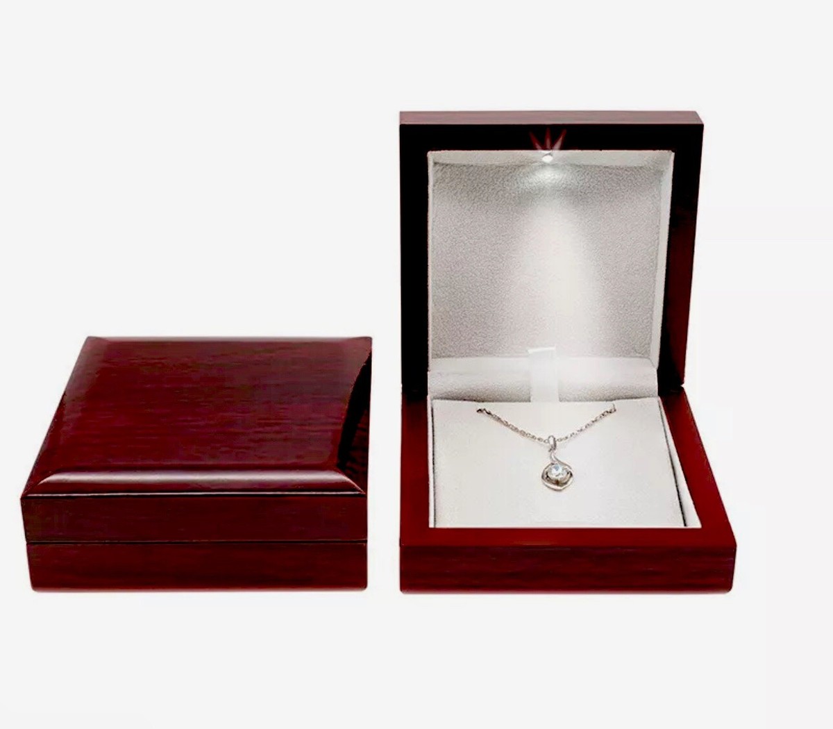 Luxury Wooden Wedding Ring Pendant Jewelry Box with LED Light