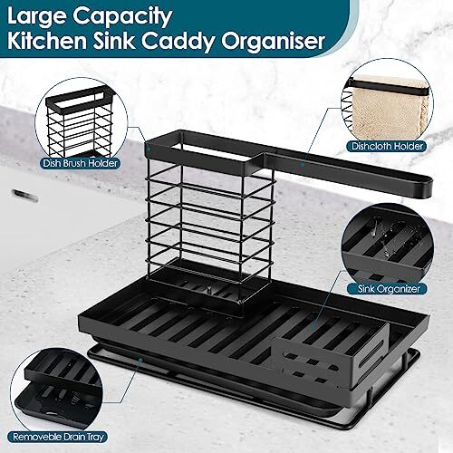 Kitchen Sink Caddy Organiser,Sponge Holder for Sink Tidy,Sink Storage Rack - Picture 6 of 7