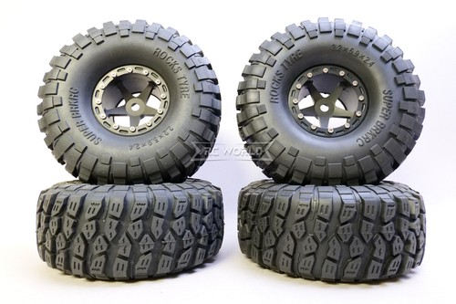 RC Truck Wheels 2.2 ALUMINUM Beadlock 5 Star RIMS + TIRES 150MM -BLACK W/ BLACK- - Picture 23 of 23