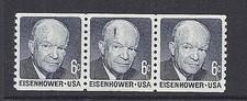 US 1401 Eisenhower Coil Strip of 3 Printing Error plate Flaw Gashed Head MNH EFO