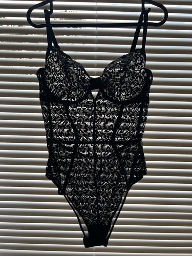 Victoria's Secret Black Corselette Bodysuit Adjustable Straps 36C M