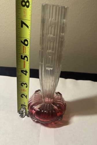 Bohemian Moser Zippered Cut Cranberry Art Glass Vase / Vintage Czech - Picture 7 of 11
