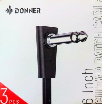 Donner 15 cm 6 Zoll Gitarren-Effekt-Pedal-Kabel flach Patchkabel schwarz 3er-Pack 3 Stück
