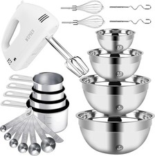 Hand Mixer Electric Mixing Bowls Set, 5 Speeds Handheld Mixer with 4 Nesting Sta
