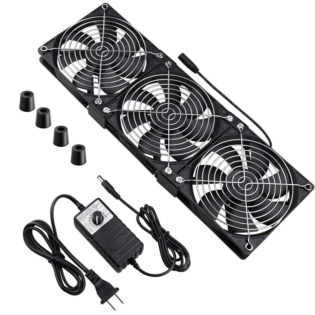 Dual Ball 3 x 120mm Computer Fan with AC Plug DC 12V Big Airflow Fans with 11...