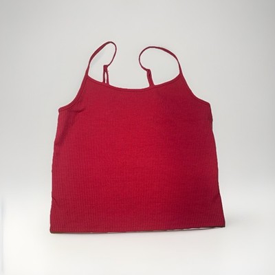American Eagle Ribbed Cropped Cami Red Tank Top  Women s Small Basic Y2K Stretch