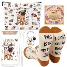 Pug Gifts for Pug Lovers - Dog Gifts for Women, 16oz Glass Cup Makeup Bag Soc...