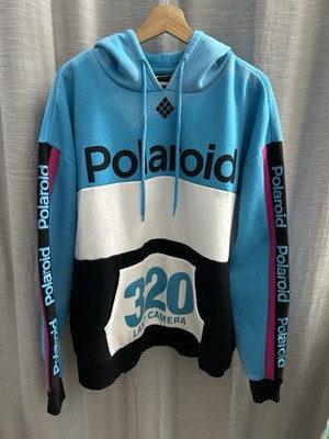 Polaroid 320 Land Camera Color Block Hoodie Blue Pink Stripe Men s Size XL