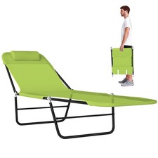 Foldable Reclining Pool  Beach Chair w/ Pillow, Green