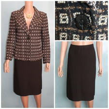 St John Collection Knit Brown Jacket Skirt L Size 12 10 2pc Suit Button Multi