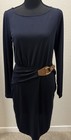 NWT - Lauren Ralph Lauren Buckle Trim Stretch Jersey Navy Blue Dress Size: 2