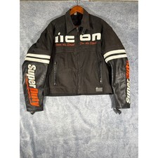 Giacca Moto Icon Super Duty Uomo Grande Nera Cotone Pelle Asfalto Tech