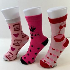 Valentine  s Day Themed Socks 3-Pack Women  s Crew Styles Fun Pink Heart Prints