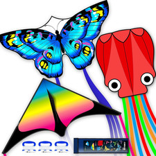 3 Piece Set Butterfly Delta Octopus Kites for Kids and Adults  Easy to Fly for Ou