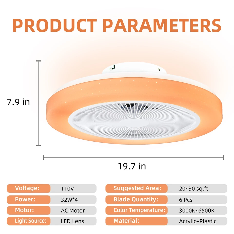 Ceiling Fans with Light and Remote,Low Profile Ceiling Fan with Light 6-Speed - Image 4 of 4