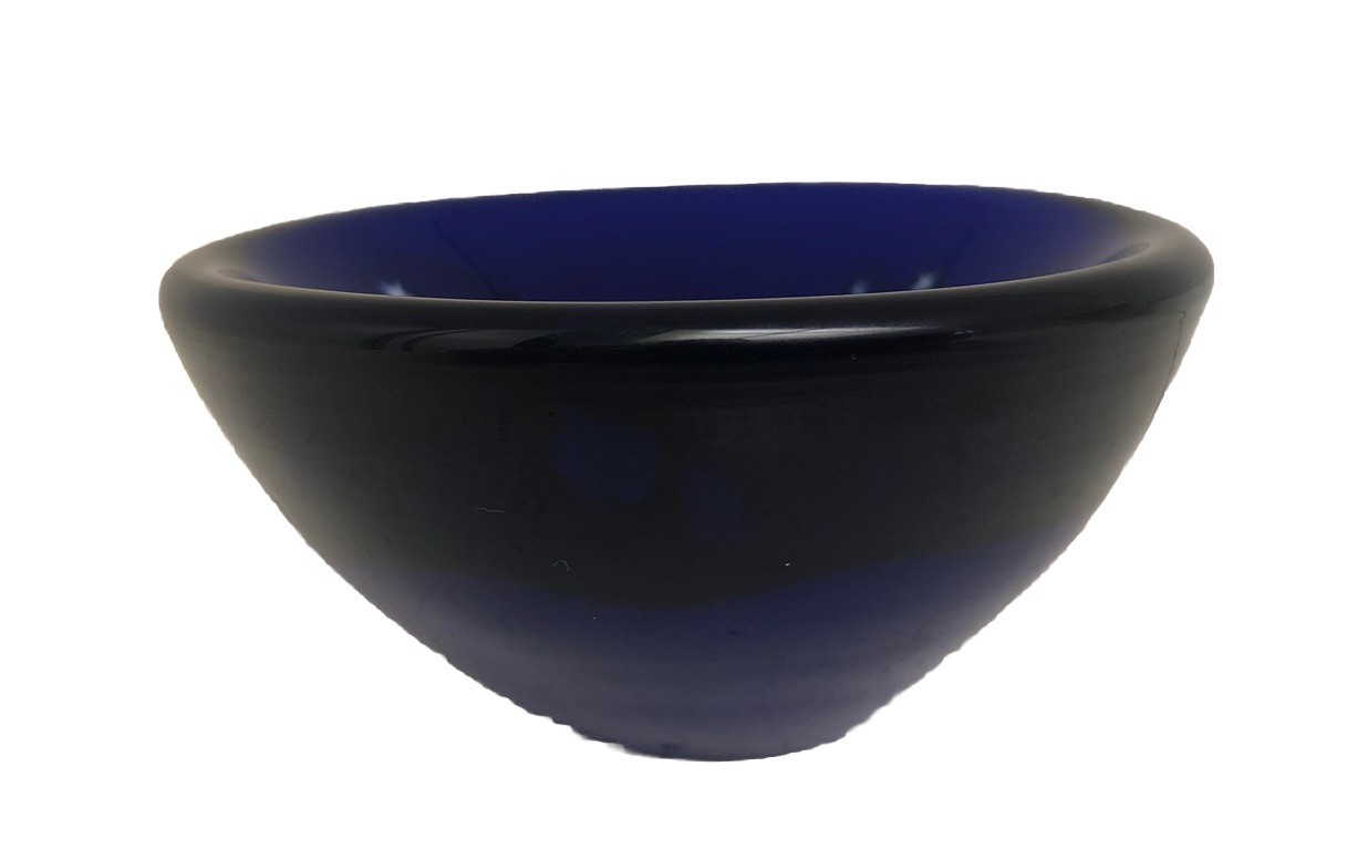 Vintage 1990 LUNDBERG STUDIOS Starry Night Cobalt Blue Glass Bowl Signed