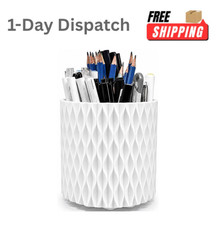 Lebenrich Rotating Pen Holder for Desk Cute White Pencil Holder Pen Cup 5 Slot
