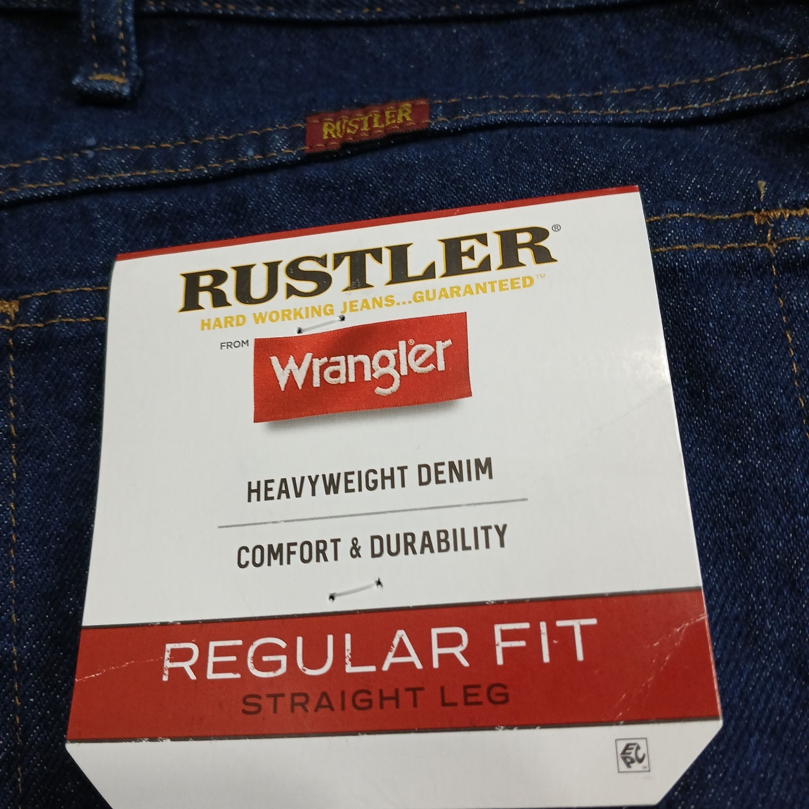 Rustler Wrangler Heavyweight Denim Regular Fit Straight Leg 46x30 Dark Wash NWT thumbnail 4