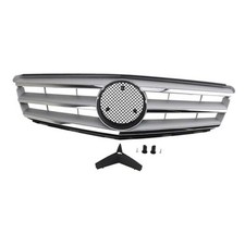 Front Grille Chrome, Silver, & Black Compatible with 2008-2014 Mercedes-Benz