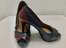 Nine West Coconuto Teal & Red Peep Toe Heels 10 Bohemian. Little Mark On Heel.