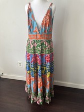 Farm Rio Sz lLarge Floral Garden Print Sleeveless Tiered Maxi Dress
