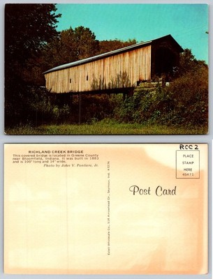 Vintage Richland Creek Covered Bridge Bloomfield Indiana Postcard Chrome