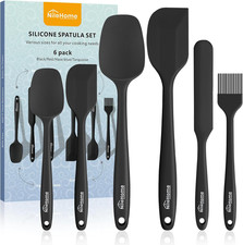 6-Piece Silicone Spatula Set, 600°F Heat Resistant Black Rubber Baking Spatulas