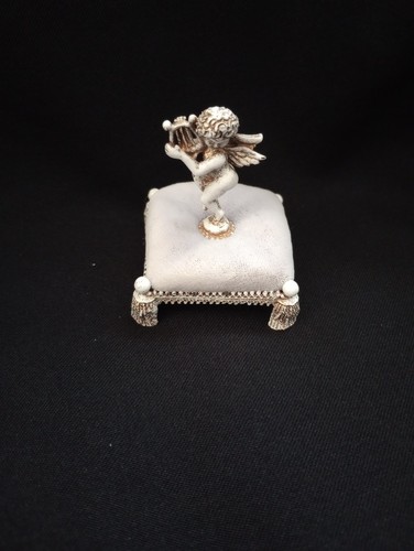 Vintage  Florenza Cherub Angel Playing Lyre Gray Velvet Pin Cushion