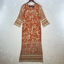 Soft Surroundings Dress Womens Medium Orange Maxi Kaftan Knit Boho Modest
