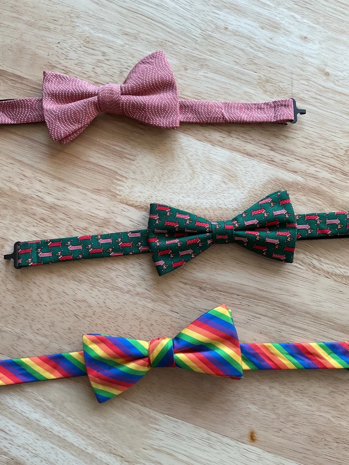 Lot x3 Men Pre-tied Bow Ties Green Christmas dachshund Dog Rainbow Pride Red - Image 3 of 4